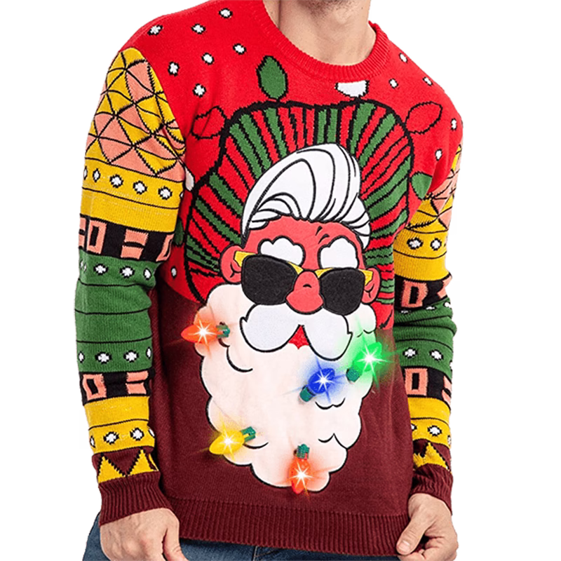 Men’s Christmas Ugly Sweater with Built-in Light-up Bulbs