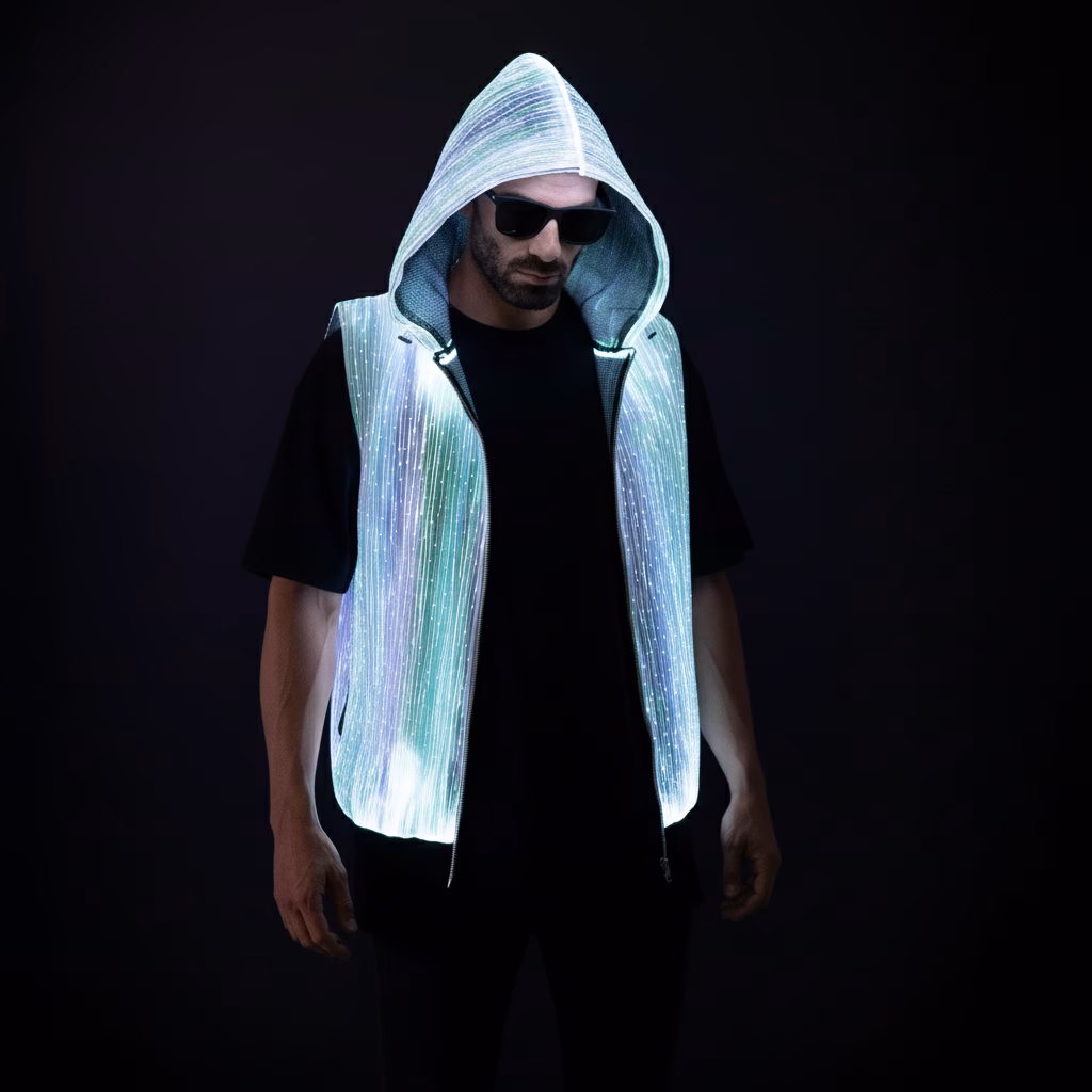 Fiber Optic Light Up Zip Up Hoodie Jacket