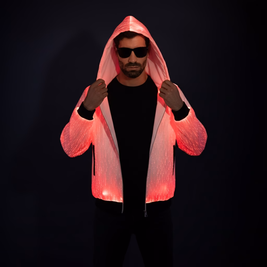 Fiber Optic Light Up Zip Up Hoodie Jacket