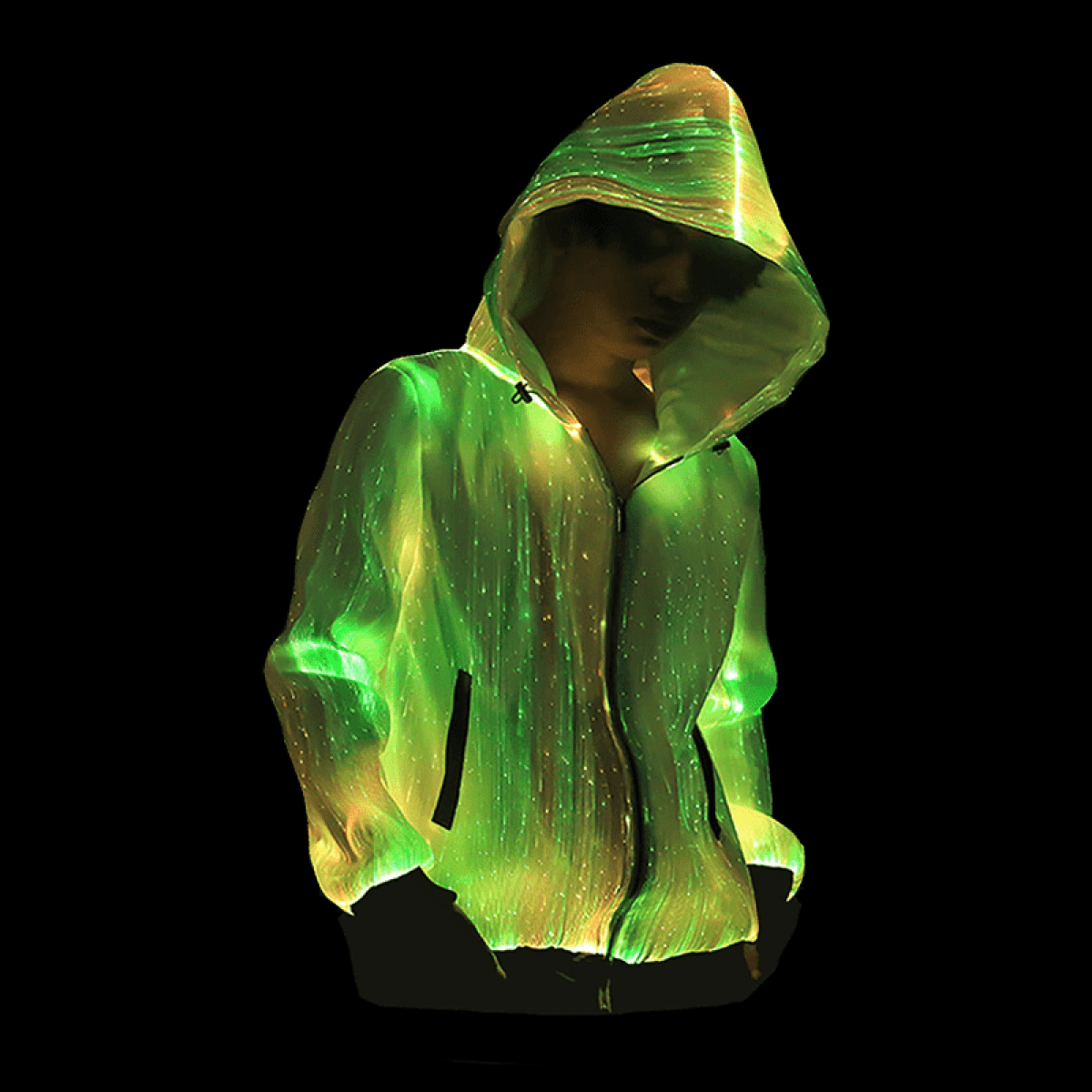 Zip Up Fiber Optic Light Up Hoodie w Sleeves Light Up Wear