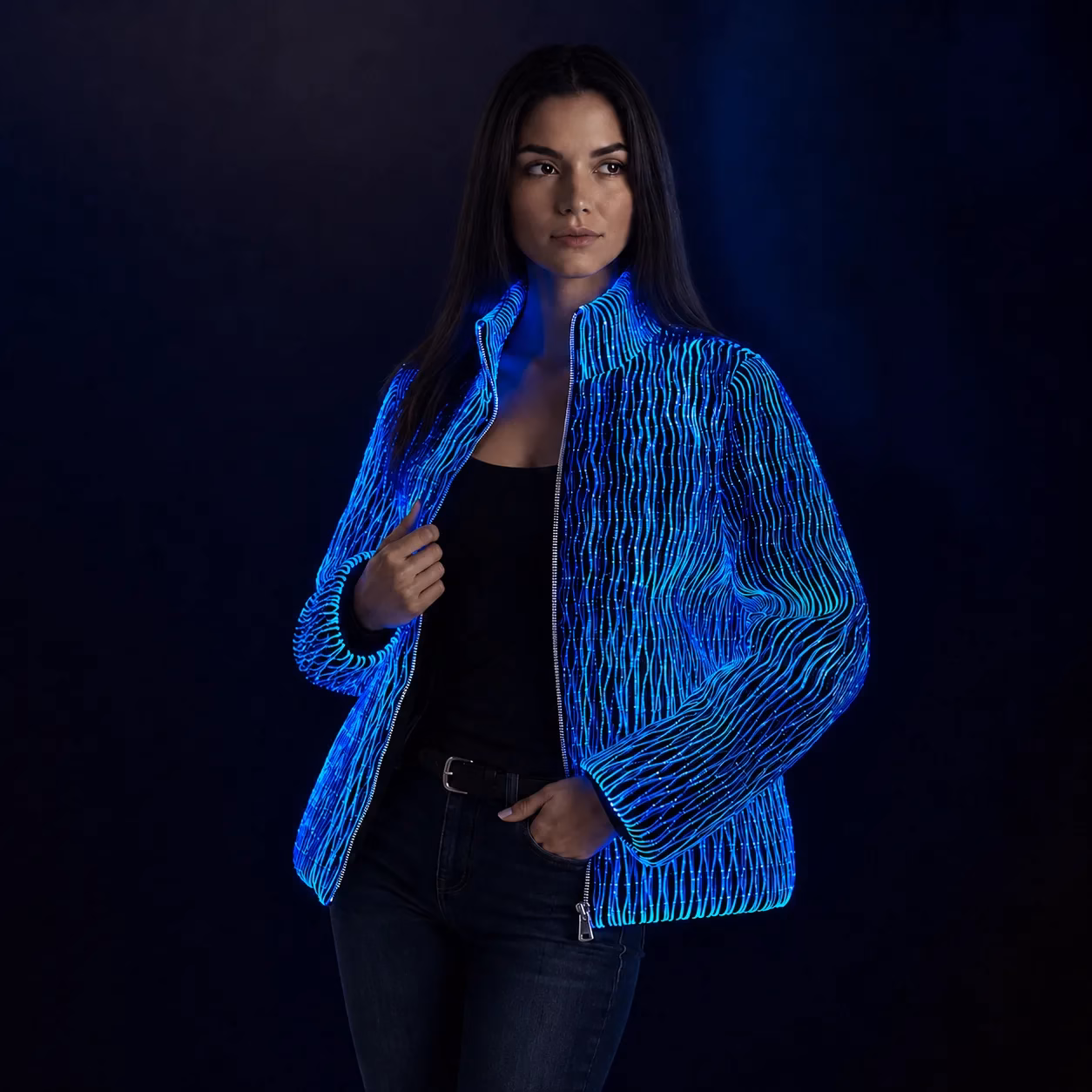 Women's Fiber Optic LED Light Up Sleeveless Hoodie
