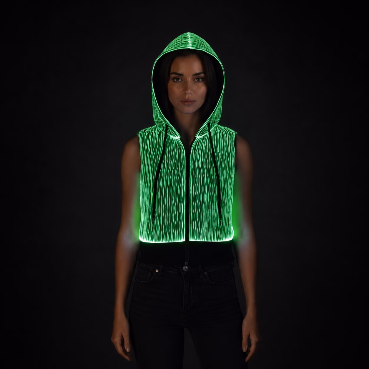 Women's Fiber Optic LED Light Up Sleeveless Hoodie
